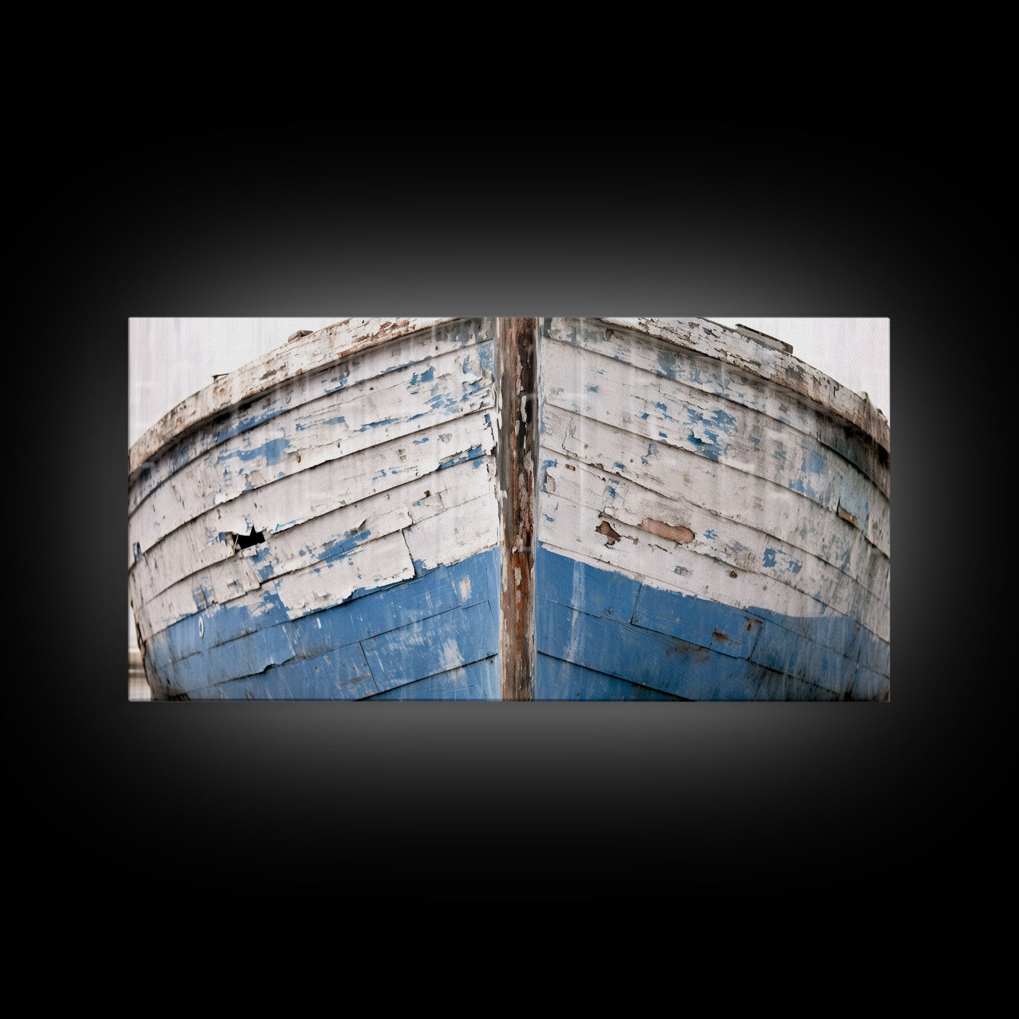 Photo Of An Old Wooden Boat With Peeling Paint, Framed Canvas Print, Nautical Wall Art, Lakehouse Decor