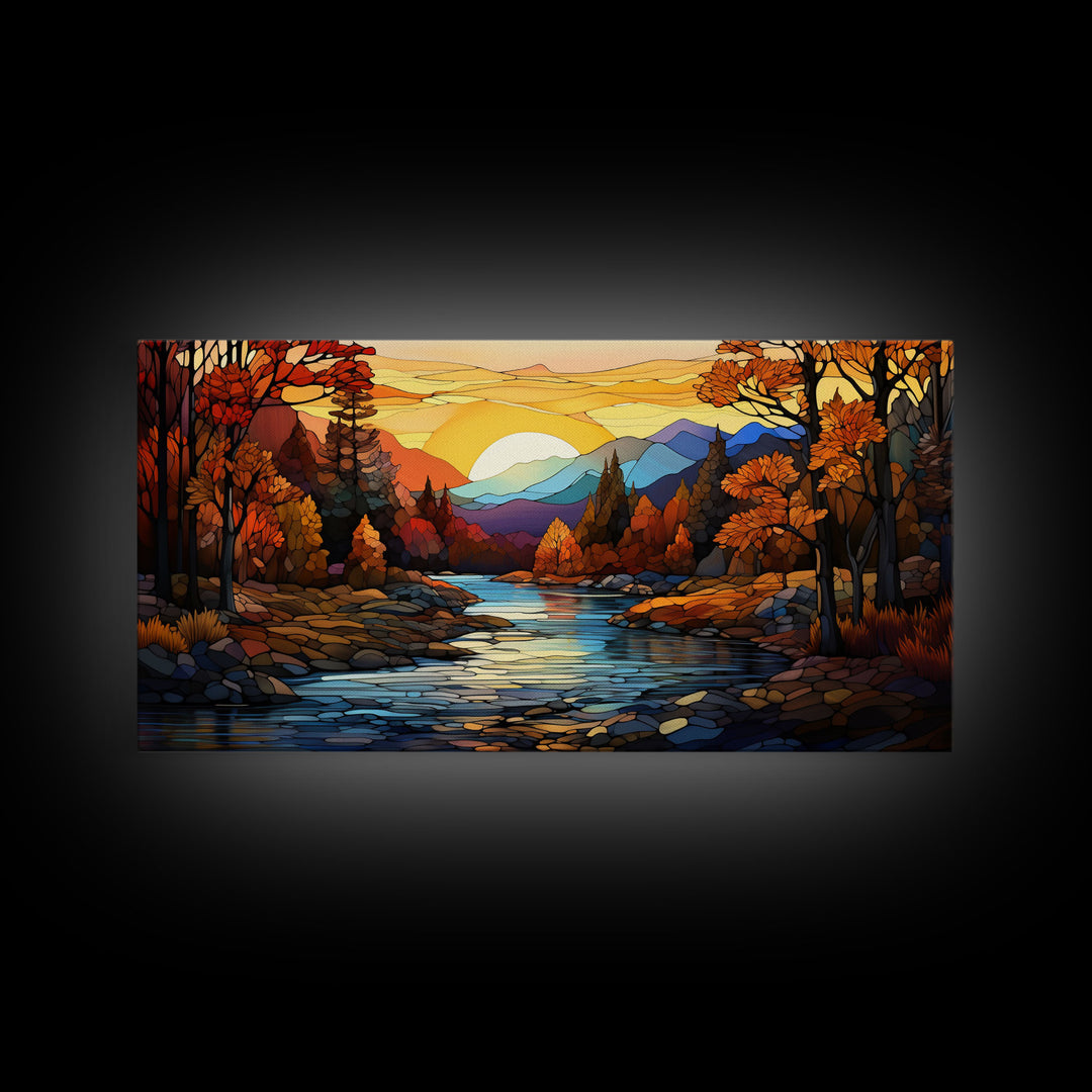 Stained Glass Art Canvas Print Fall Decor, Framed Wall Art, Seasonal Decor, Fall Seasonal Art, Clearance Fall Decorations, Fall Wall Decor