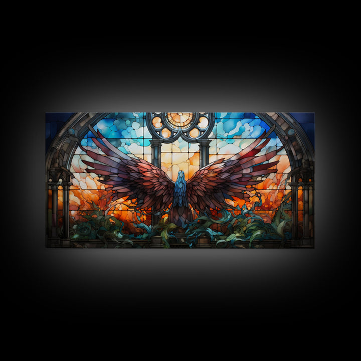 Window Wall Art, Stained Glass Window, Watercolor Art, Canvas Print, Wall Hanging, Landscape Art, Dorm Room Art, Unique Gift, Bookshelf Art