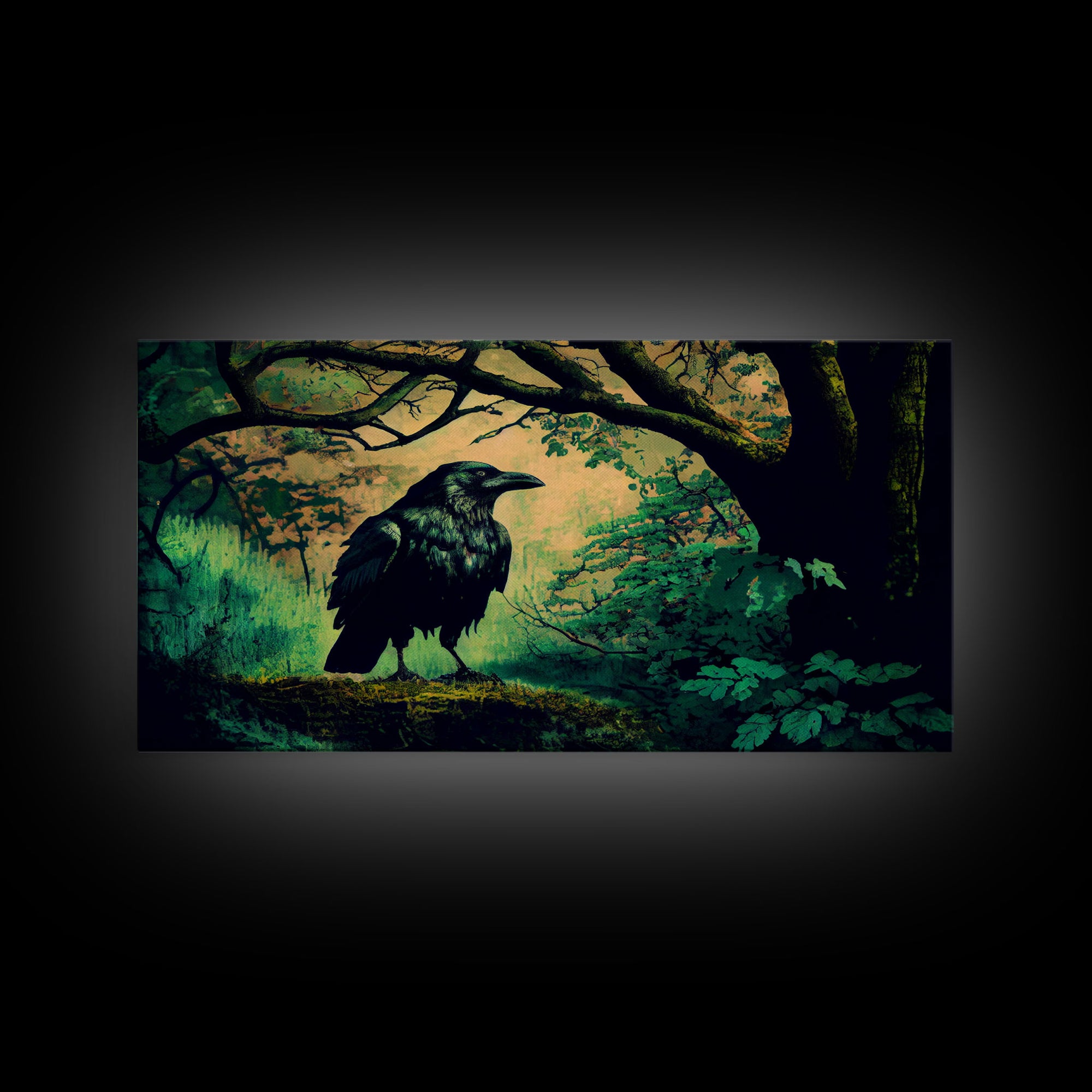 Raven Art Print, Framed Canvas Art, Black Bird, Crow Art
