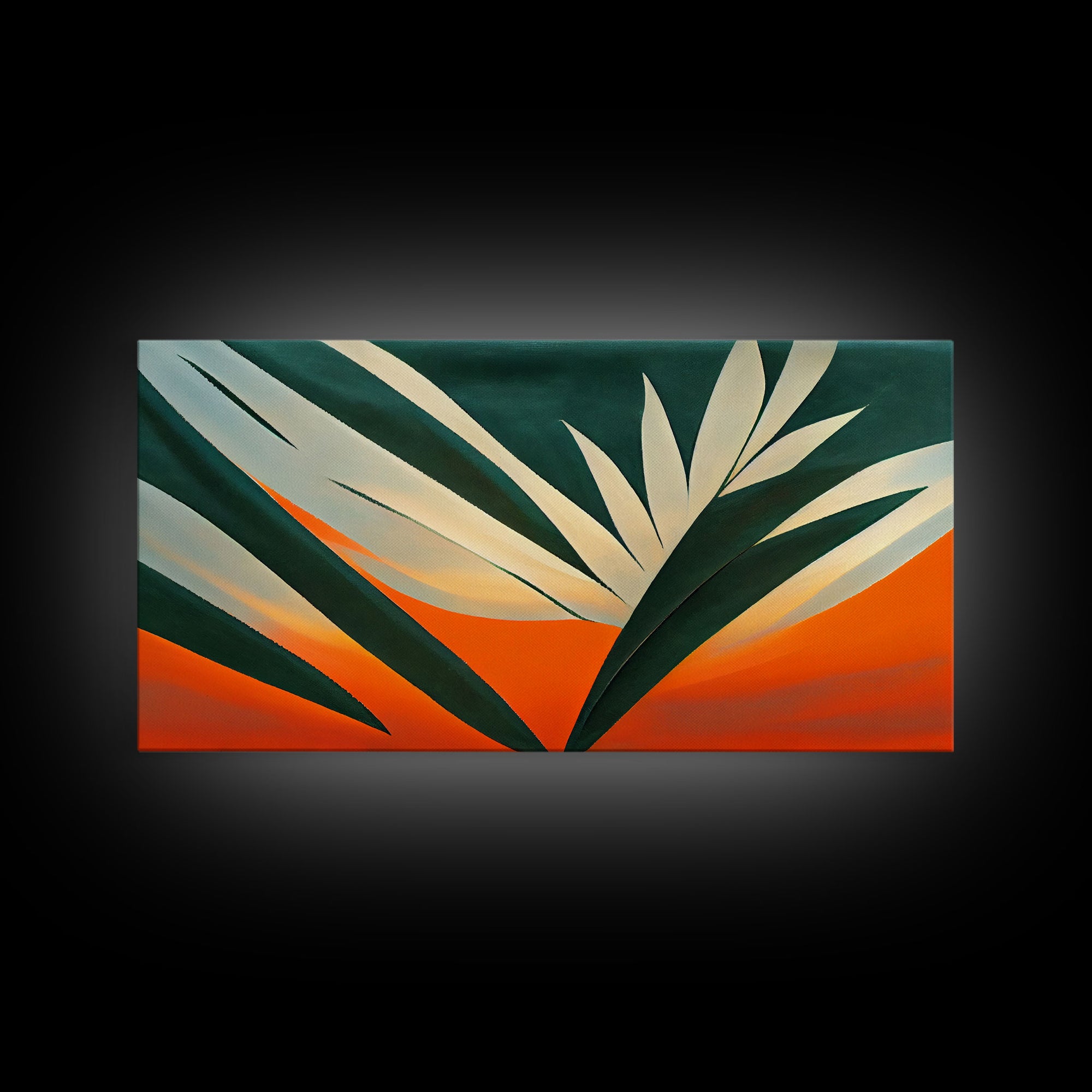Vintage Style Art Deco Palm Leaf, Framed Canvas Print, Framed Art, Wall Decor, Palm Tree, Tropical Art, Mindcentury Art Deco Style
