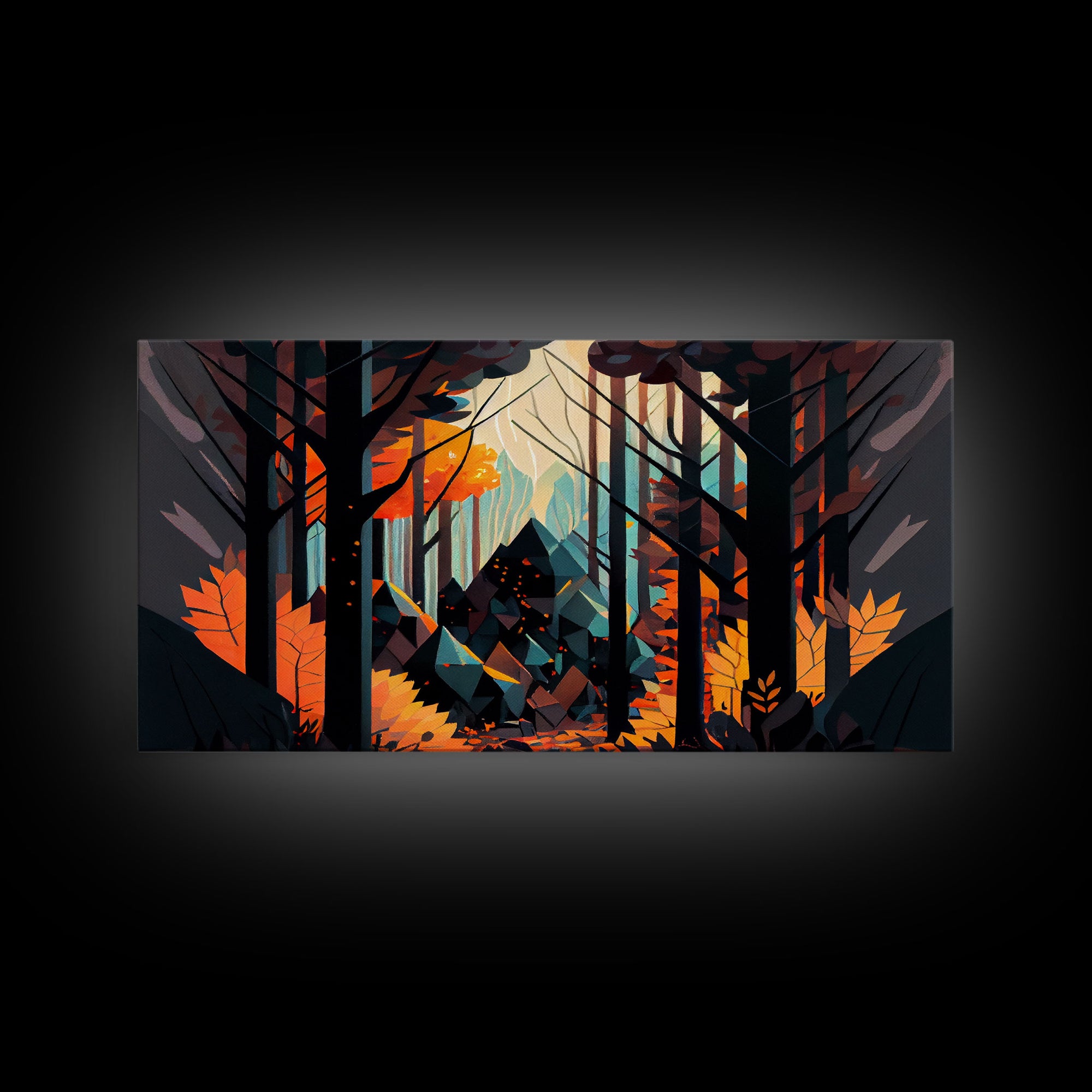 Forest fire seen through a kaleidoscope, framed canvas print, wall art