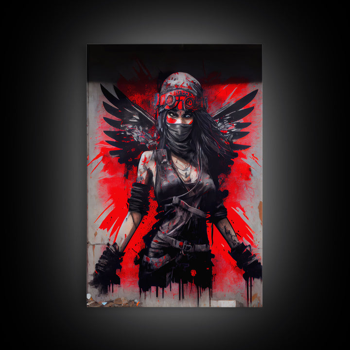 Graffiti angel art, framed canvas print, urban art