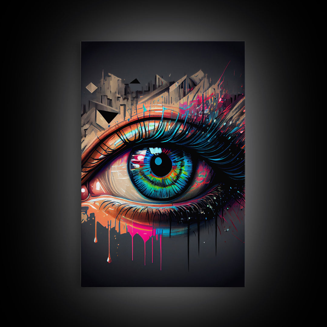 Vibrant Graffiti Style Eye Wall Art Canvas Print - Street Art Inspired Graphic Illustration Artwork