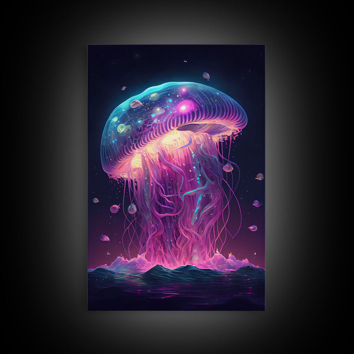 The Cosmic Jellyfish, Under The Sea Galaxy Art Mashup, Framed Canvas Print