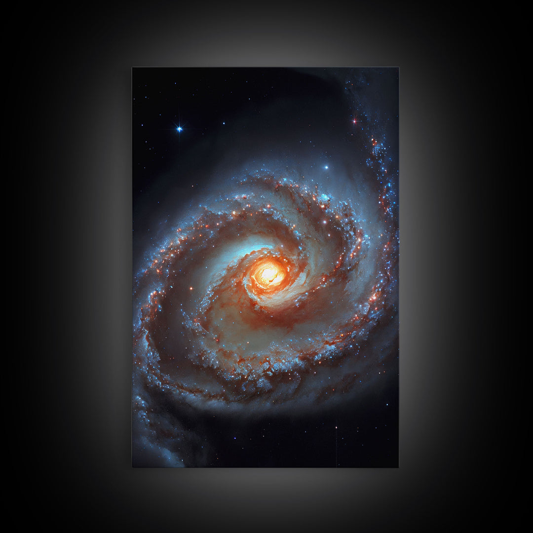 Close up view of a spiral galaxy, space art, framed canvas print, astronomy art