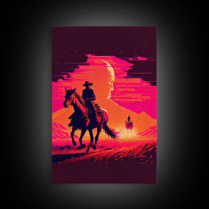 Vaporwave Cowboy Horse Desert Purple Man Fine Art Print, Wall Art Print, Wall Poster, Wall Décor
