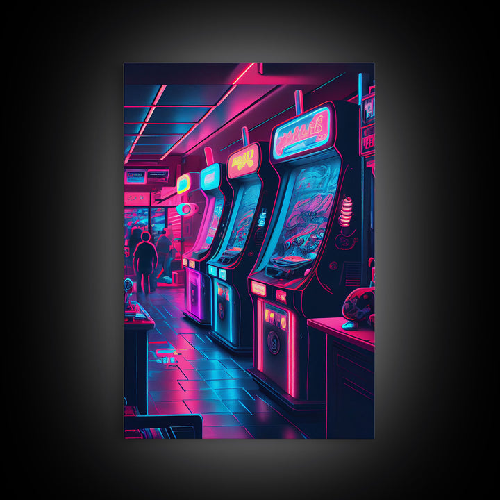 Game Room Decor, Framed Canvas Print, Synthwave Arcade, Boys Room, Gamer Gift, Gaming Wall Art, Video Game Posters, Teen Room