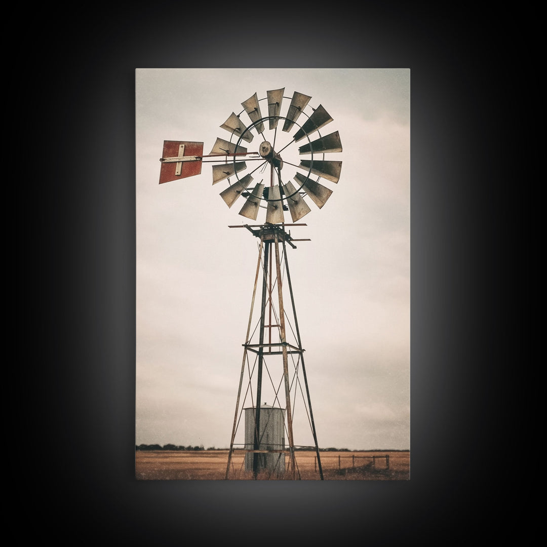 Rustic Farmhouse Home Decor, Windmill Photography Photo Print Art, Rustic Industrial Farmhouse Wall Art Picture, Country Landscape Picture