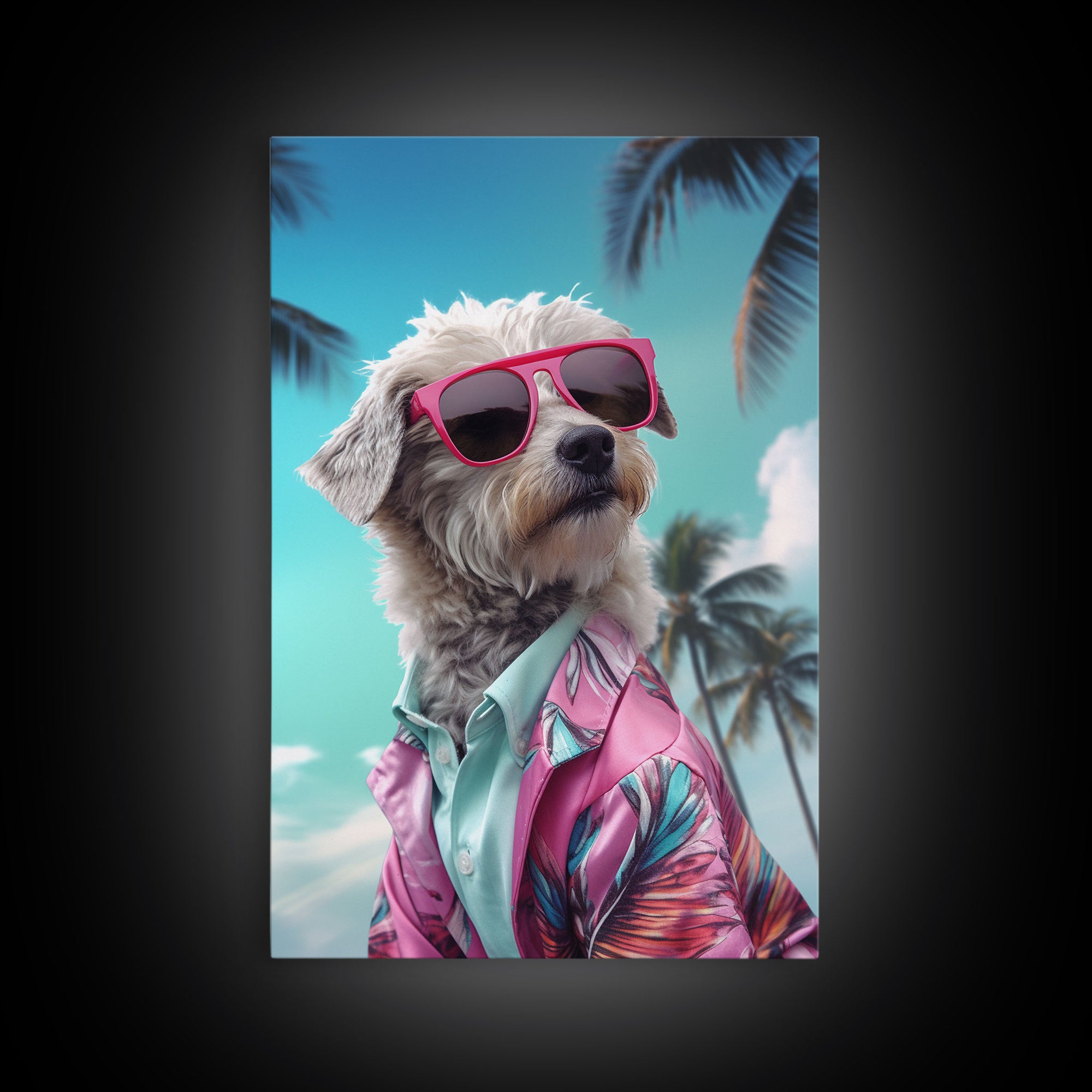 Shih Tzu Wall Print, Dog Wall Art, Dog Sunglasses, Pink Floral Suit, Funny Wall Art, Framed Wall Art, Framed Canvas, Wall Print, Wall Canvas