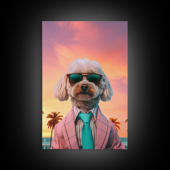 Poodle Wall Print, Dog Wall Art, Dog Sunglasses, Dog In Pink Suit, Funny Art, Framed Wall Art, Framed Canvas, Wall Print, Wall Canvas