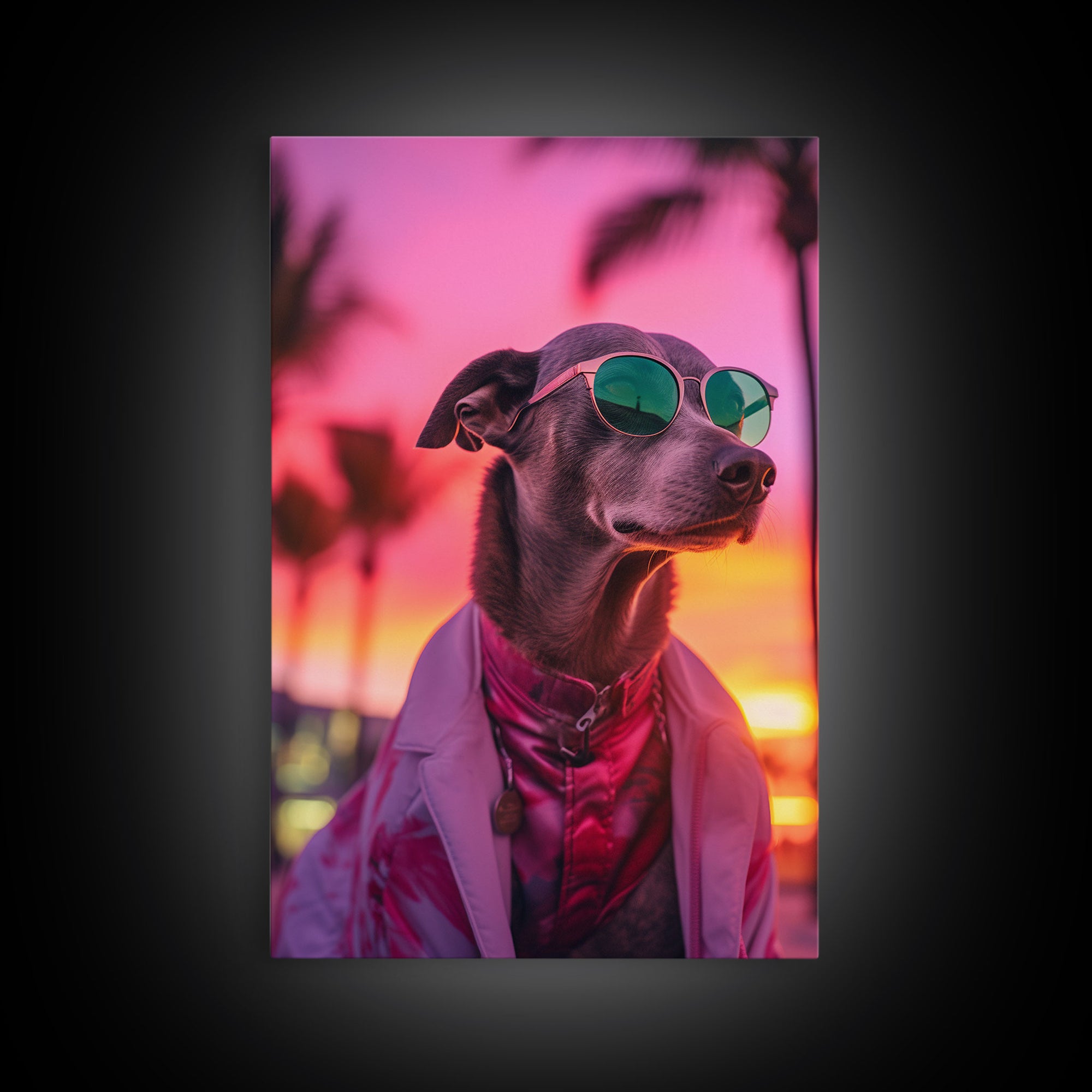 Greyhound Wall Print, Dog Wall Art, Dog Sunglasses, Dog In Pink Suit, Funny Art, Framed Wall Art, Framed Canvas, Wall Print, Wall Canvas