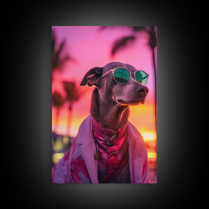 Greyhound Wall Print, Dog Wall Art, Dog Sunglasses, Dog In Pink Suit, Funny Art, Framed Wall Art, Framed Canvas, Wall Print, Wall Canvas