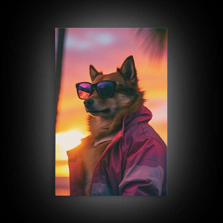 Shiba Inu Wall Print, Dog Wall Art, Dog Sunglasses, Dog In Pink Tracksuit, Funny Art, Framed Wall Art, Framed Canvas, Wall Print