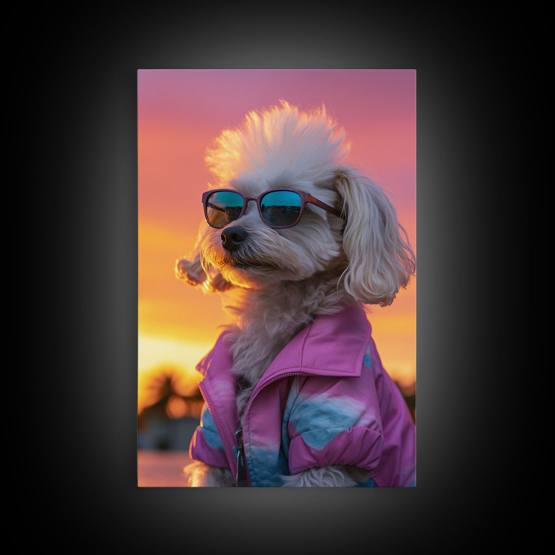 Shih Tzu Wall Print, Dog Wall Art, Dog Sunglasses, Dog In Pink Tracksuit, Funny Art, Framed Wall Art, Framed Canvas, Wall Print, Wall Canvas