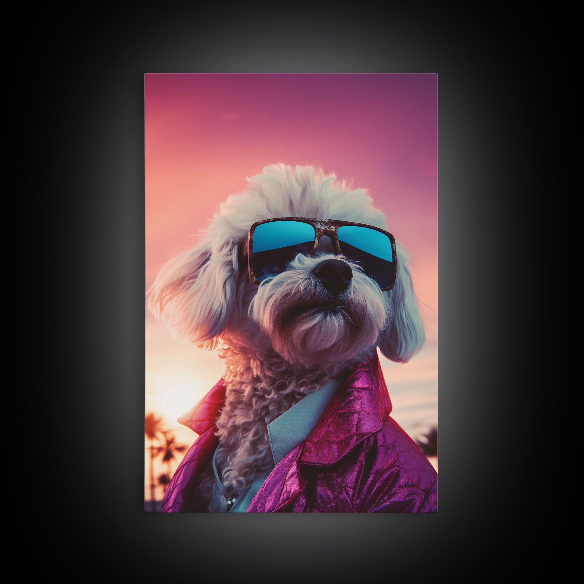 Poodle Wall Print, Dog Wall Art, Dog Sunglasses, Dog In Pink Suit, Funny Art, Framed Wall Art, Framed Canvas, Wall Print, Wall Canvas