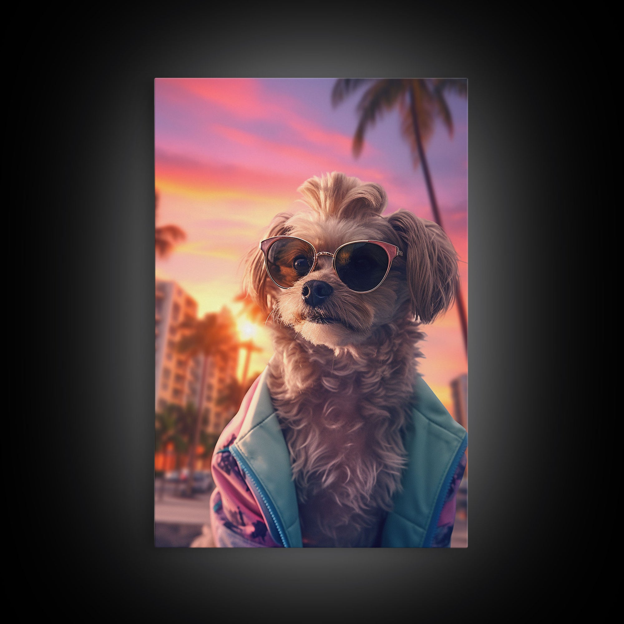 Shih Tzu In Sunglasses Blue Tracksuit Wall Print, Dog Portrait, Dog Art Print, Framed Wall Art, Framed Canvas, Wall Print, Wall Canvas