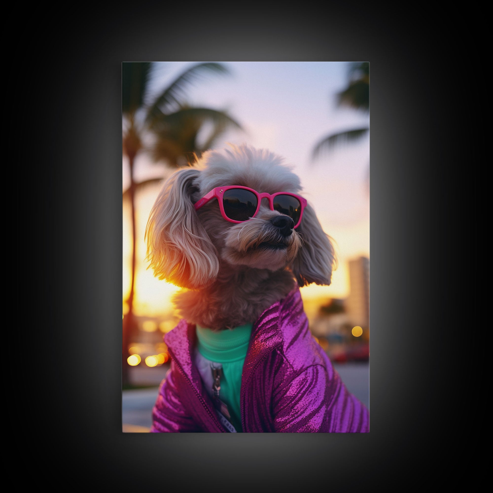 Poodle In Sunglasses Pink Tracksuit Wall Print, Dog Portrait, Dog Art Print, Framed Wall Art, Framed Canvas, Wall Print, Wall Canvas