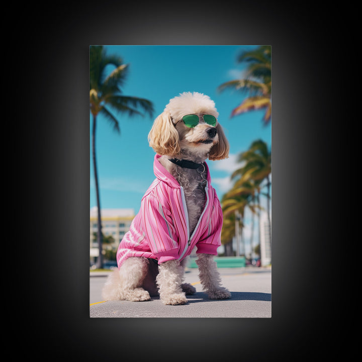 Shih Tzu In Sunglasses Pink Tracksuit Wall Print, Dog Portrait, Dog Art Print, Framed Wall Art, Framed Canvas, Wall Print, Wall Canvas