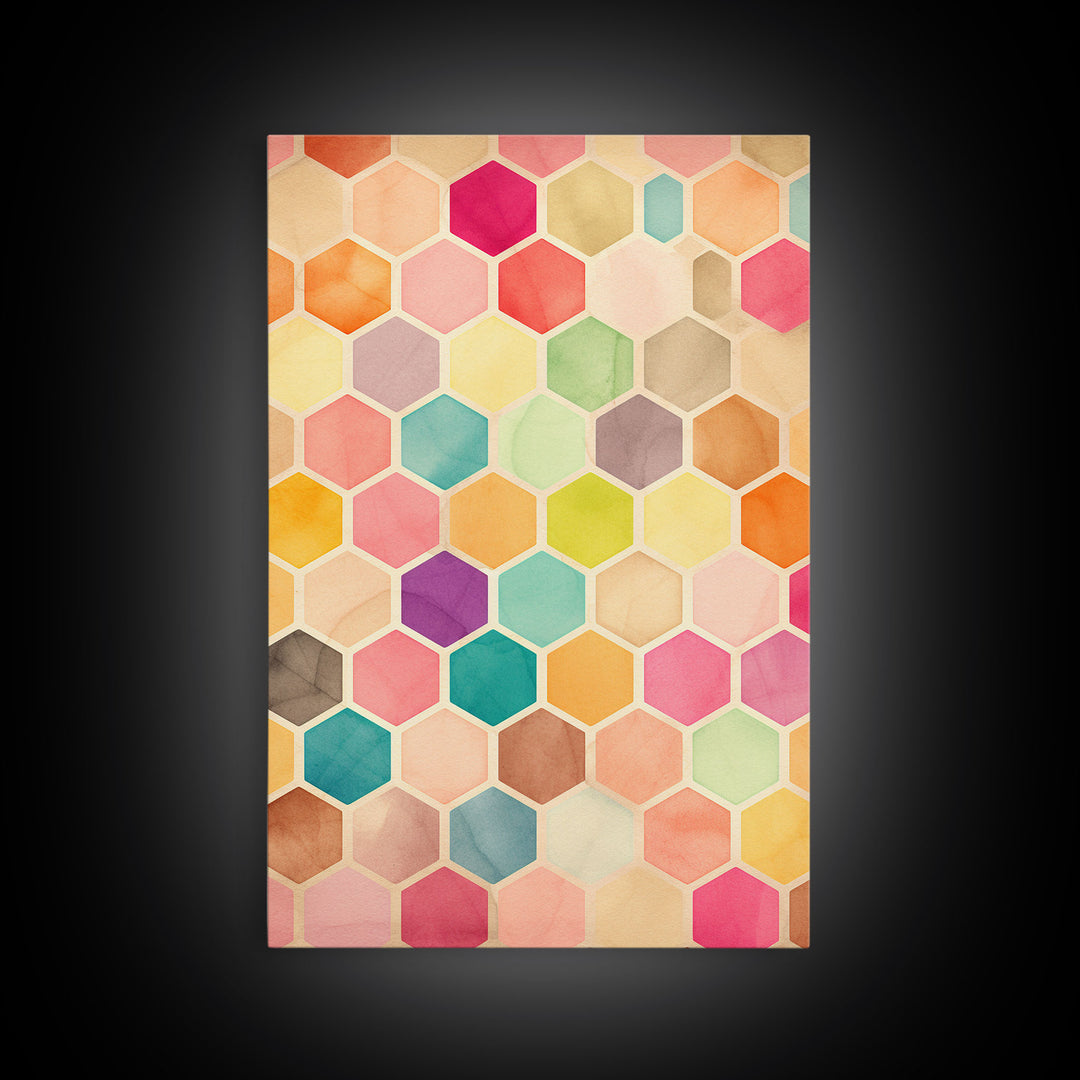 Hexagon Art, Mid Century Art Print, Framed Modern Art, Geometric Art, Mid Century Modern Wall Art, Colorful Art, MCM Style Canvas Art