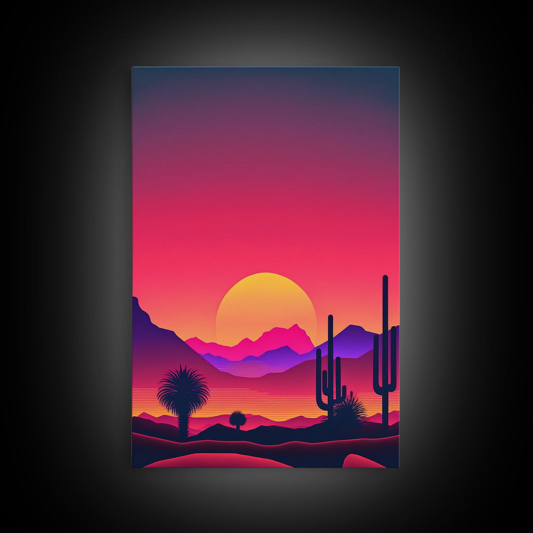 Framed Canvas Art Print - Desert Landscape at Sunset - Pop Art Style - Home Decor - Southwest Art, California Desert Decor
