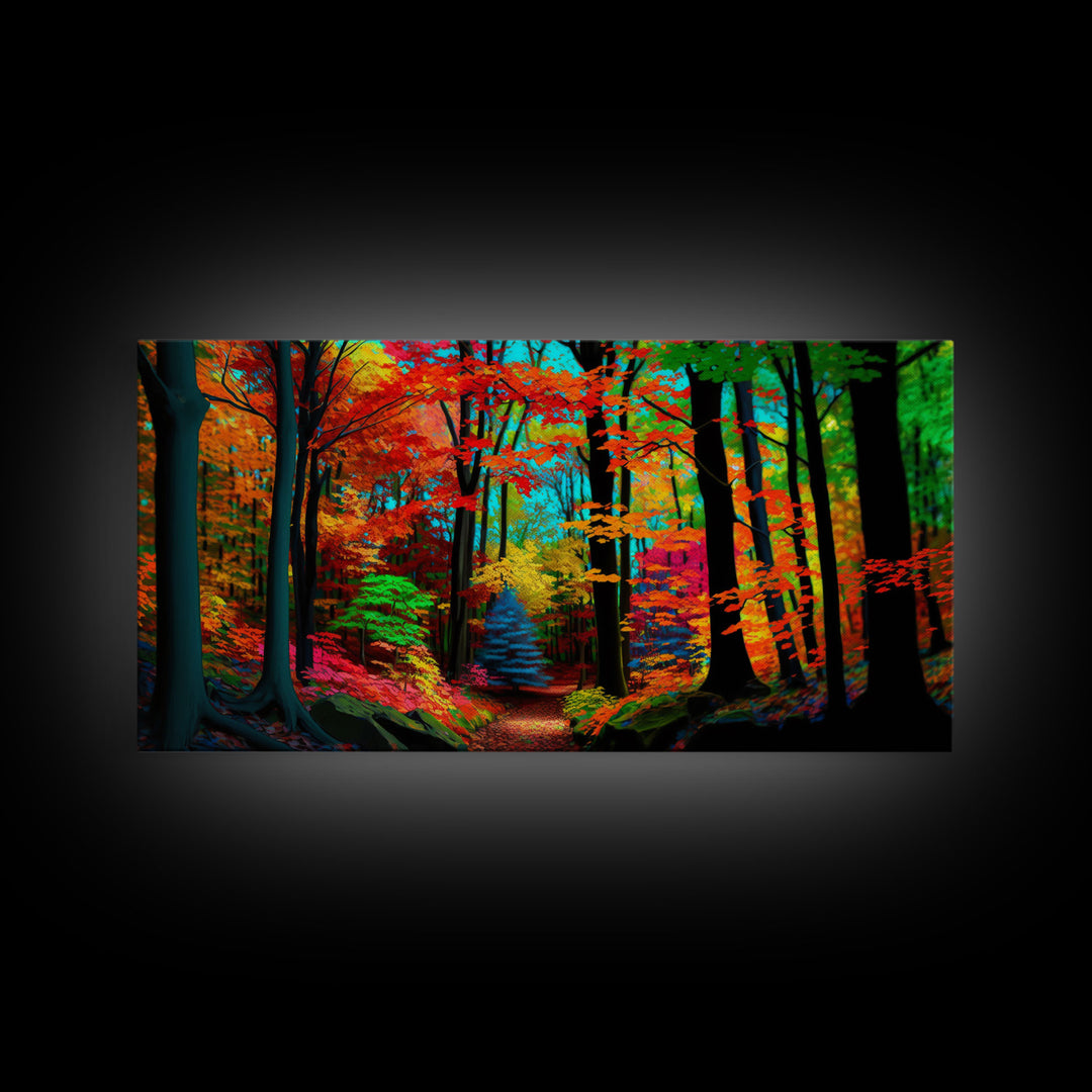 The Sacred Grove, Fantasy Art, Pop Art Forest Landscape, Framed Canvas Print, Colorful Forest Painting, Living Room Art