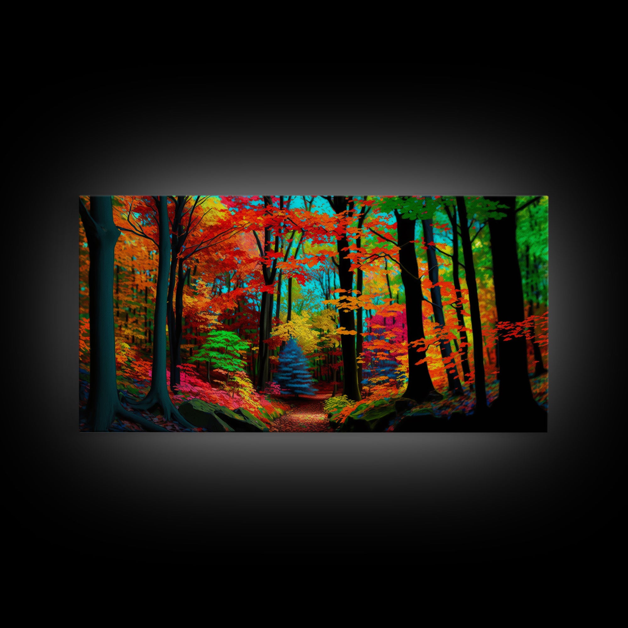 The Sacred Grove, Fantasy Art, Pop Art Forest Landscape, Framed Canvas Print, Colorful Forest Painting, Living Room Art