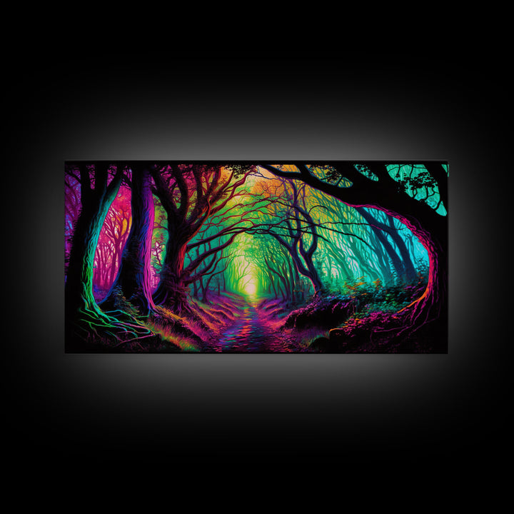 The Secret Grove, Fantasy Art, Pop Art Forest Landscape, Framed Canvas Print, Colorful Forest Painting, Living Room Art
