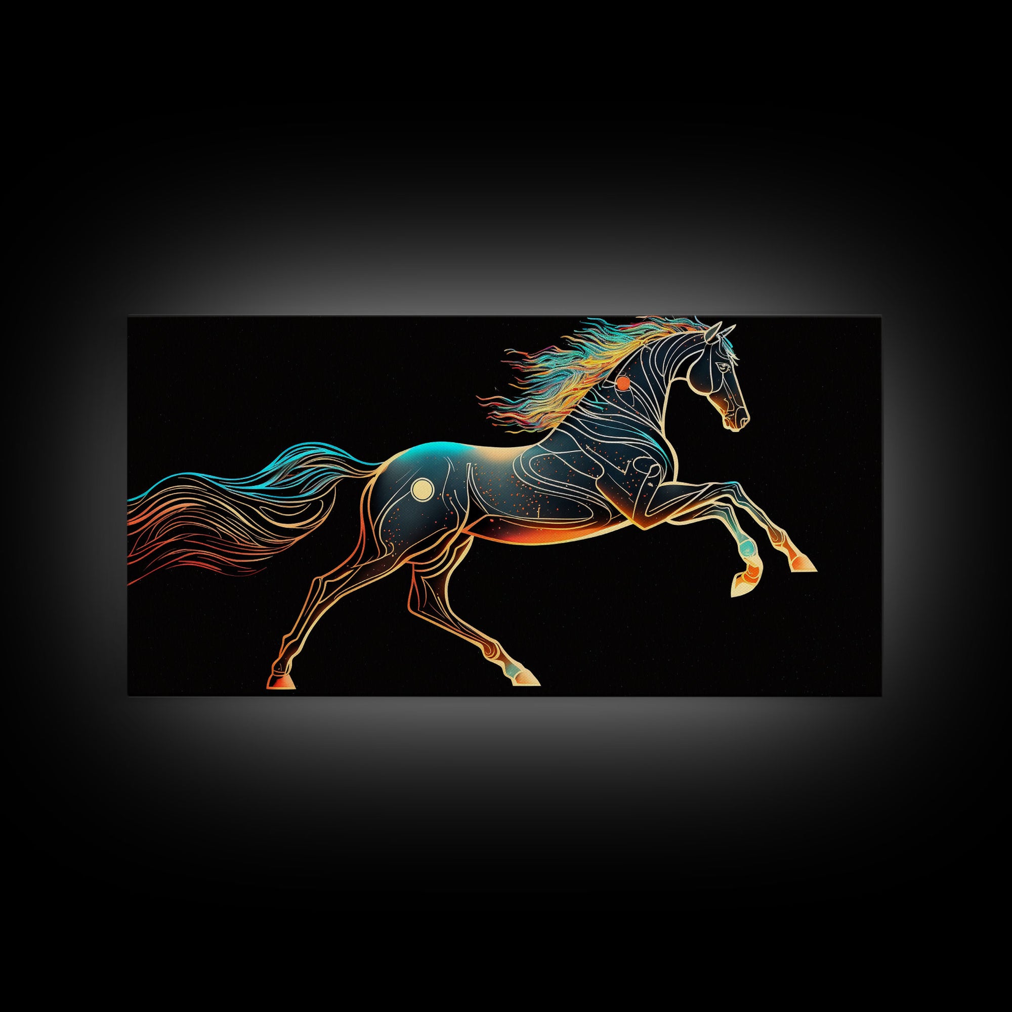 Steampunk Horse Automaton, Pop Art, Framed Canvas Print, Unique Wall Art, Living Room Decor, Huge Oversize Retro Style Art