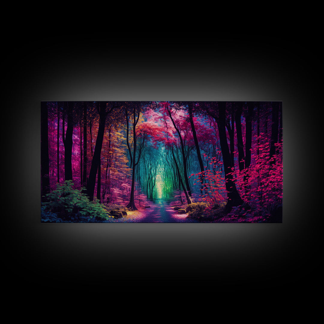 The Secret Grove, Fantasy Art, Pop Art Forest Landscape, Framed Canvas Print, Colorful Forest Painting, Living Room Art