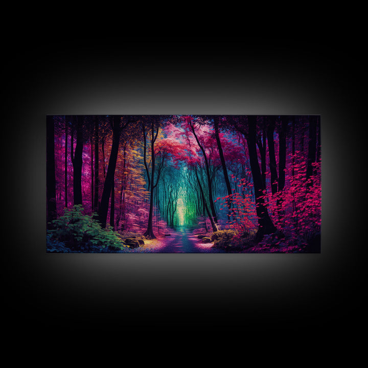 The Secret Grove, Fantasy Art, Pop Art Forest Landscape, Framed Canvas Print, Colorful Forest Painting, Living Room Art