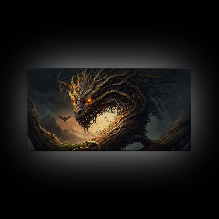 Forest Dragon Nidhogg, Norse Mythology, Framed Canvas Print, Fantasy Dragon Art, Fantasy Decor