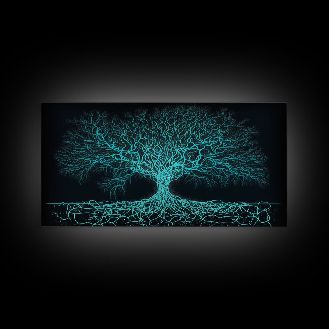 Wire Frame Yggdrasil Tree of Life, Framed Canvas Print, Canvas Art, Wall Art For Vikings, Gift For Him