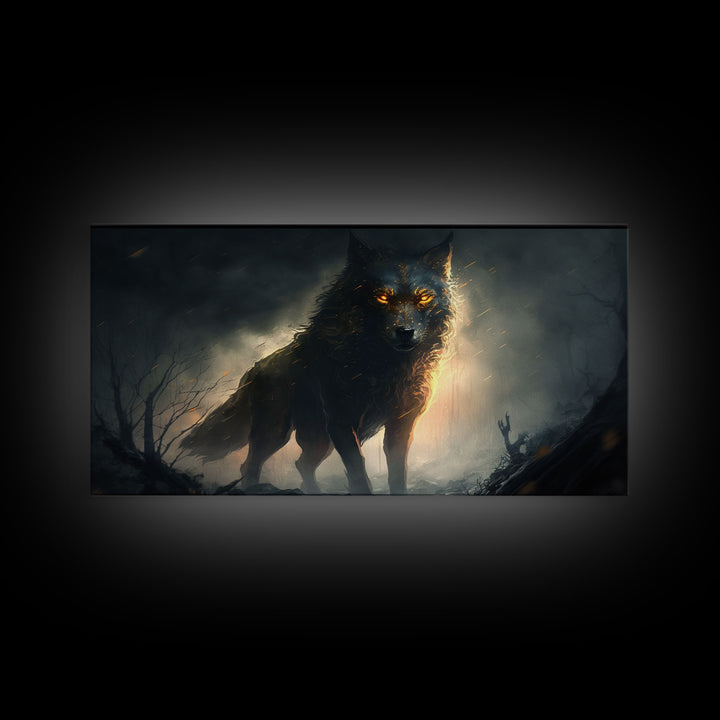 The Great Wolf Fenrir, Framed Canvas Print, Norse Mythology, Fantasy Art