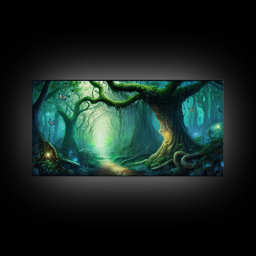 Beautiful magical fairy forest, Framed canvas print, Fantasy forest wall art Enchanted forest, Fantasy Home Decor
