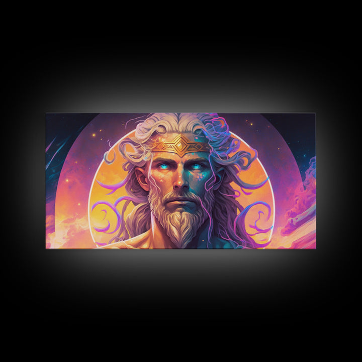 Norse God Freyr, Framed Canvas Print, Vaporwave Style Norse Mythology Art, Retro Vibes