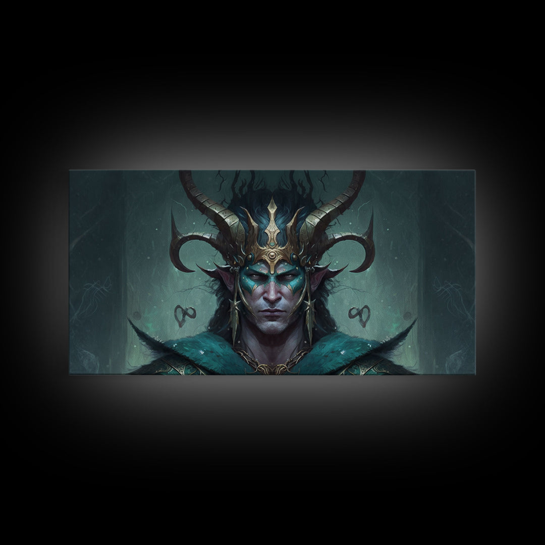 Aesthetic Loki the Trickster God, Norse Mythology, Framed Canvas Print, Extra Large Art, Fantasy Decor, Pastel Aesthetic Art