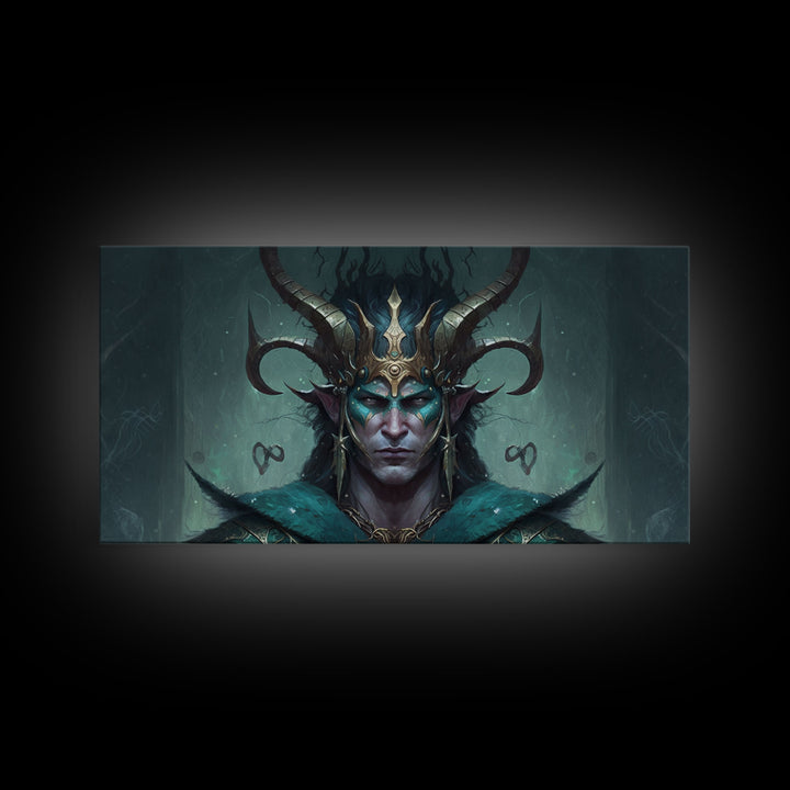 Aesthetic Loki the Trickster God, Norse Mythology, Framed Canvas Print, Extra Large Art, Fantasy Decor, Pastel Aesthetic Art