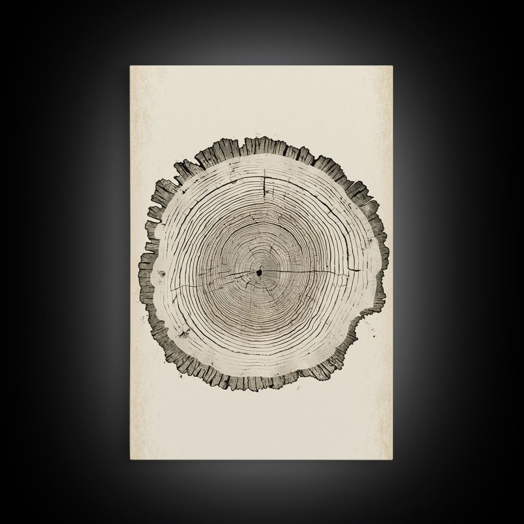 Framed Canvas Print Wall Art Pastel Grunge Wood Tree Rings Abstract Illustrations Minimalist Modern Art Boho Decor Framed Canvas Print