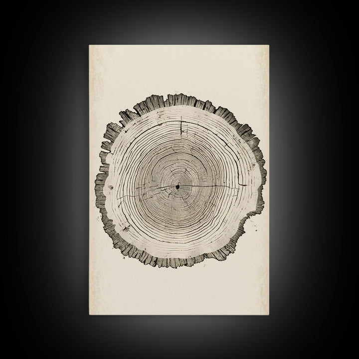 Framed Canvas Print Wall Art Pastel Grunge Wood Tree Rings Abstract Illustrations Minimalist Modern Art Boho Decor Framed Canvas Print