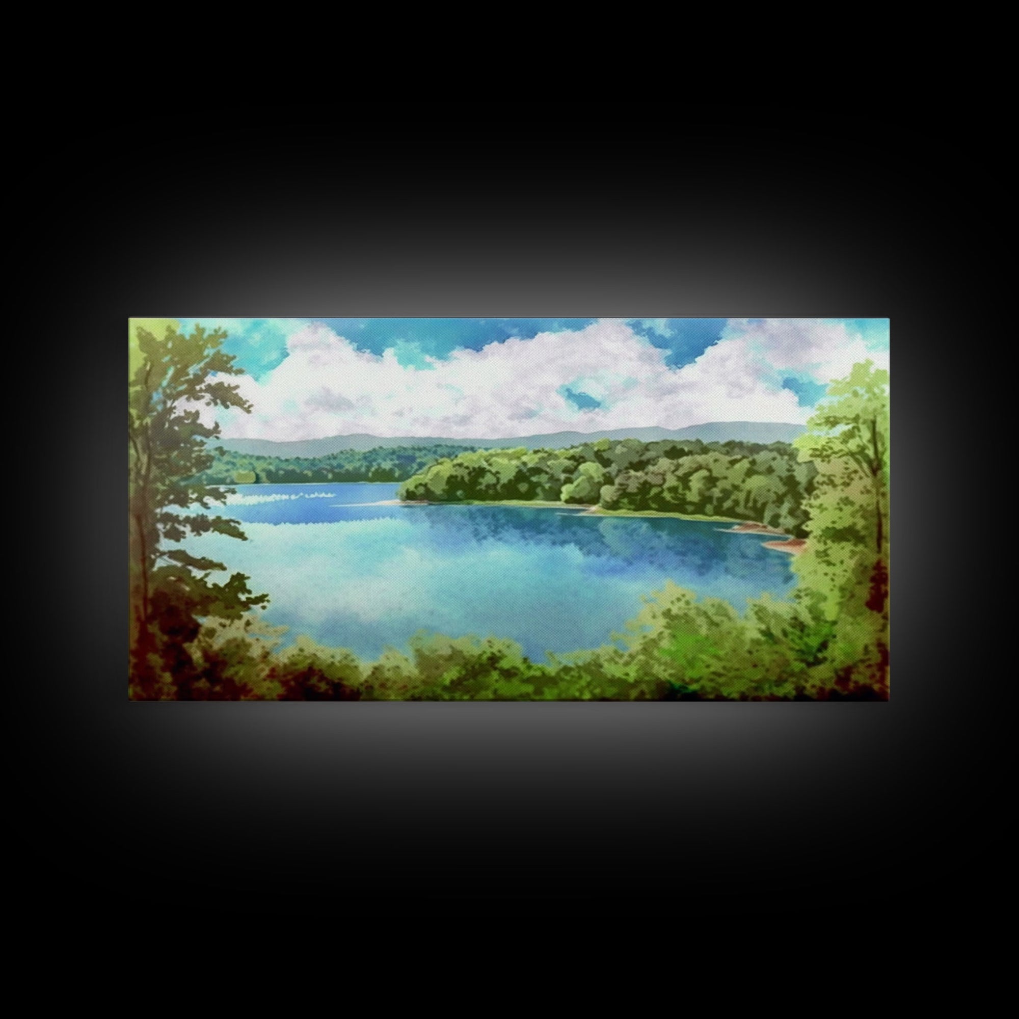 Lake Landscape, Lake Painting, Beach House Decor, Vintage Landscape, Scenery Print, Framed Canvas Print, Framed Art, Pacific Northwest Art