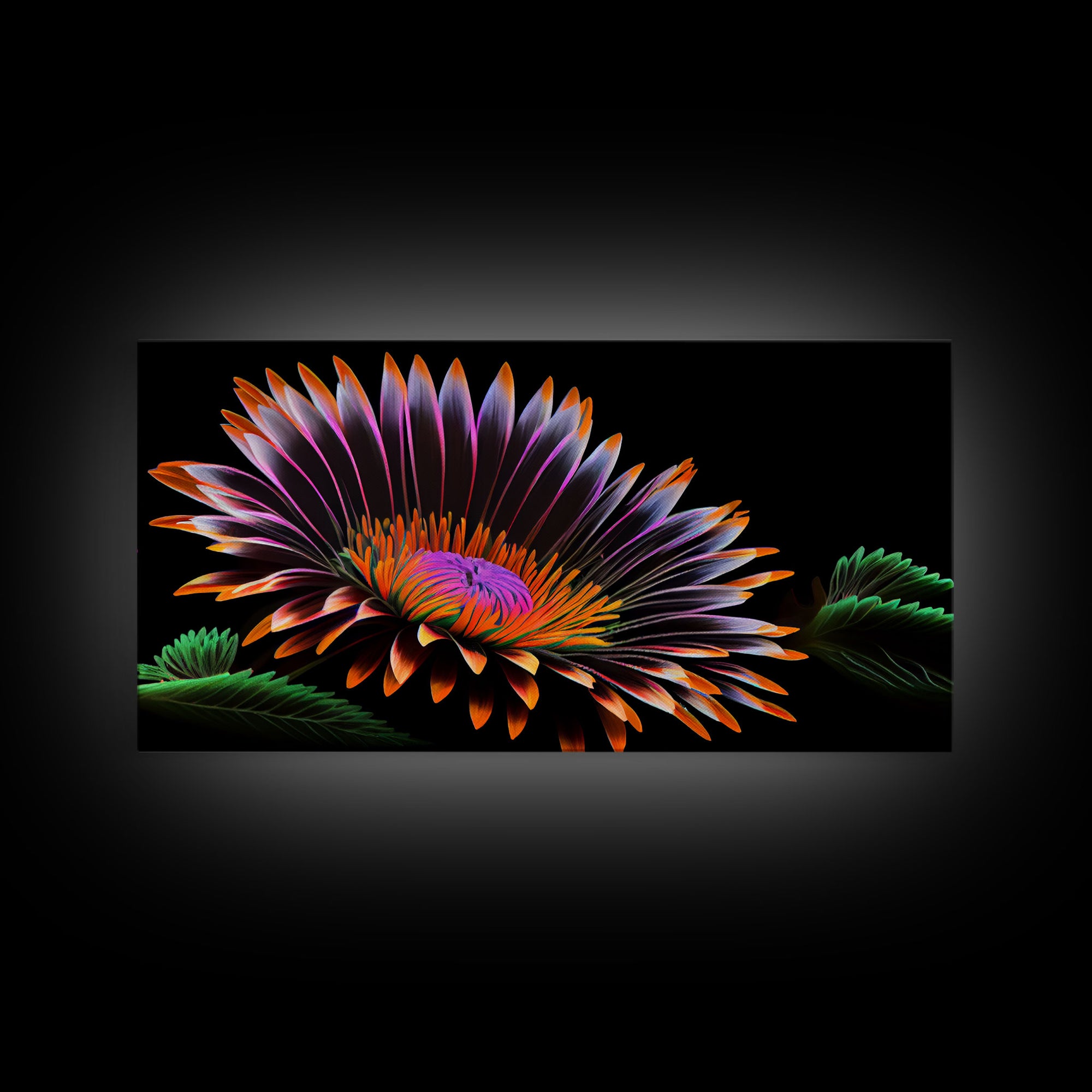 Neon Flowers Wall Art, Framed Canvas Print, Original Flower Painting, Mother's Day Gift, Floral Decor, Black Background Flower Art