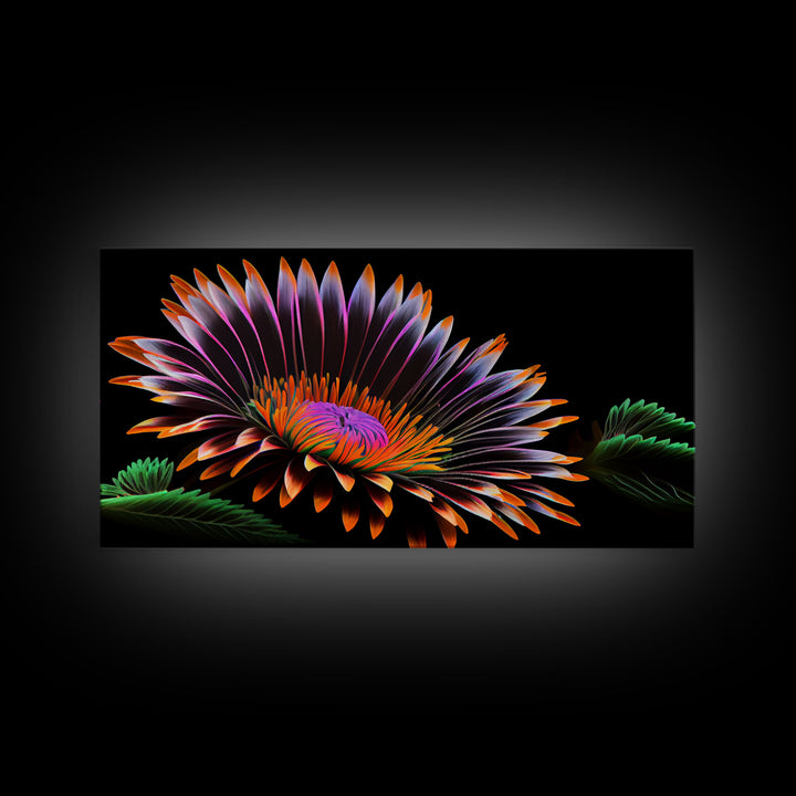 Neon Flowers Wall Art, Framed Canvas Print, Original Flower Painting, Mother's Day Gift, Floral Decor, Black Background Flower Art
