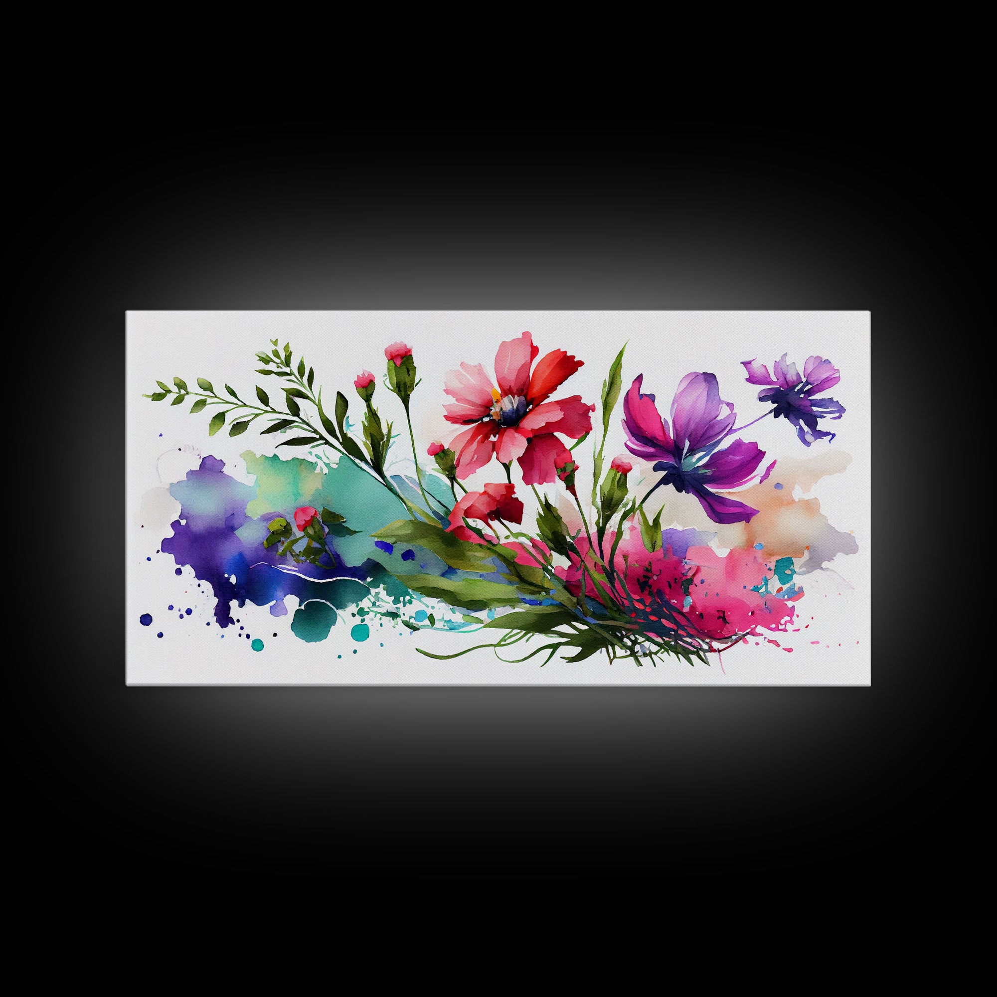 Red and Purple Wild Flowers Wall Art, Framed Canvas Print, Mother's Day, Gift For Mom, Farmhouse Decor, Rustic Watercolor Painting