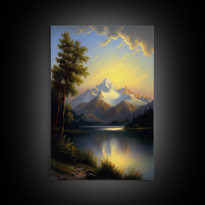 Mountain With Lines Canvas Print, Canvas and Wood Wall Art Decor Canvas Nursery Sign Picture Living Room, Framed Wall Art