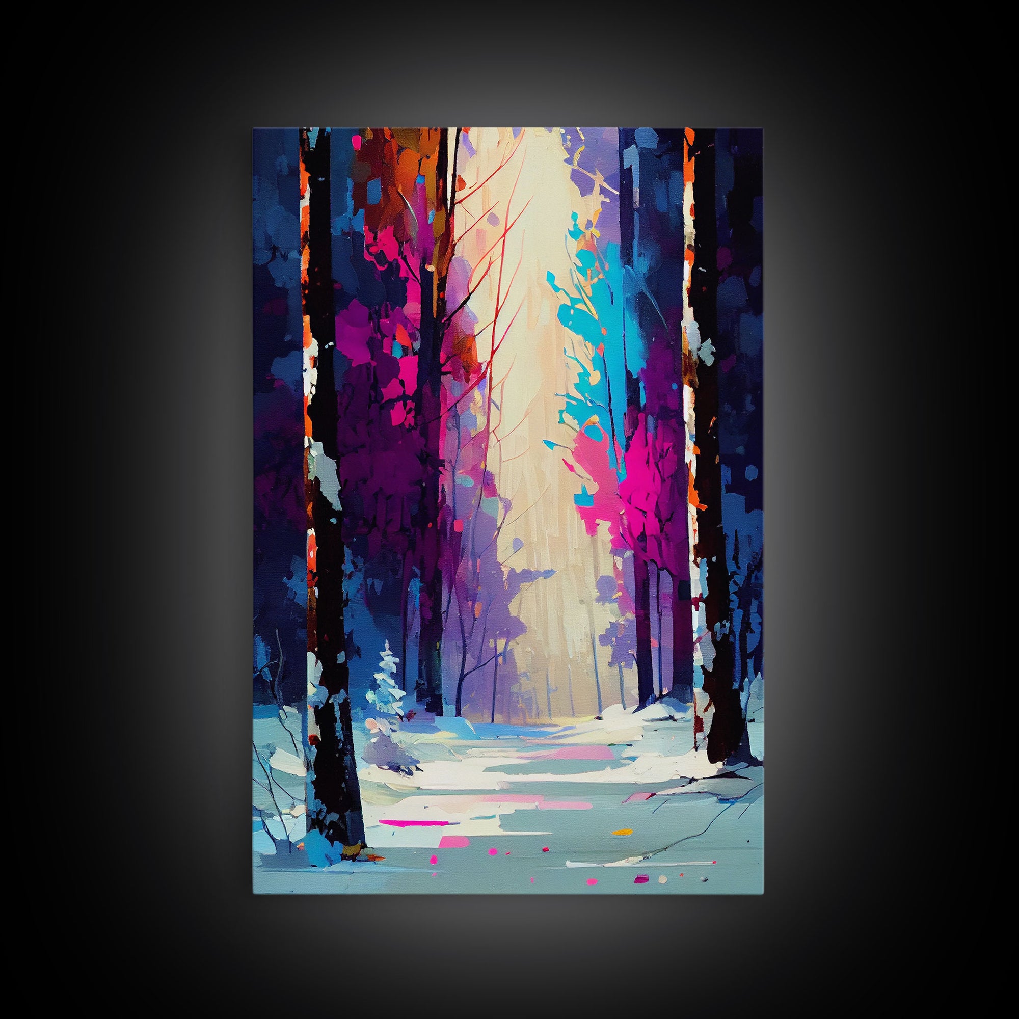 Pop Art Winter Scene, Framed Canvas Print, Landscape Painting, Framed Art, Graffiti Art, Calming Landscape Painting