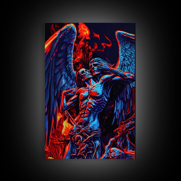 Gothic Angel, Horror Decor, Framed Canvas Print, Fallen Angel