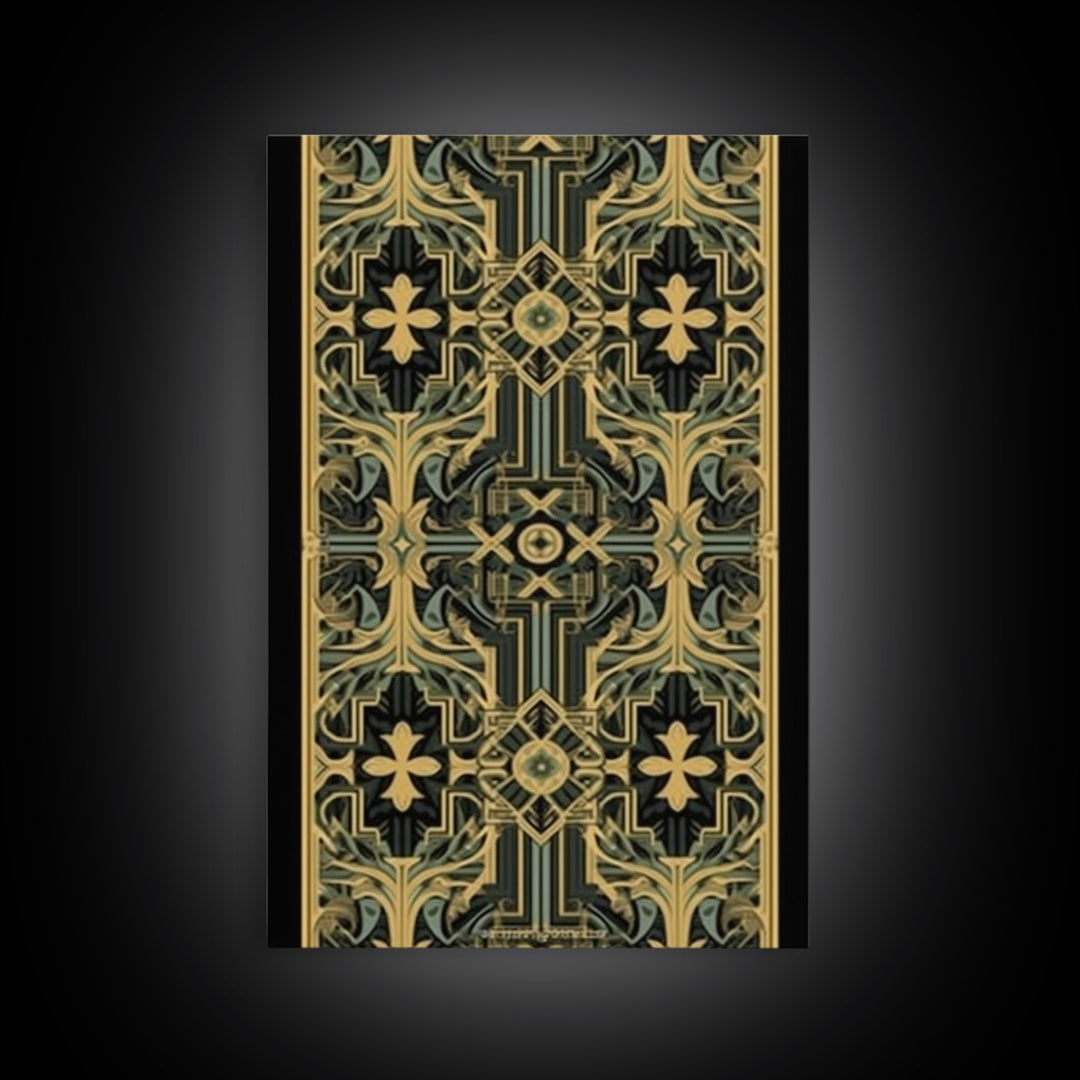 Art Deco Pattern Wall art, Framed Canvas Print, Art Deco, Gold & green art, Framed painting, Black colors, Wonderful art, 1920s Style Art