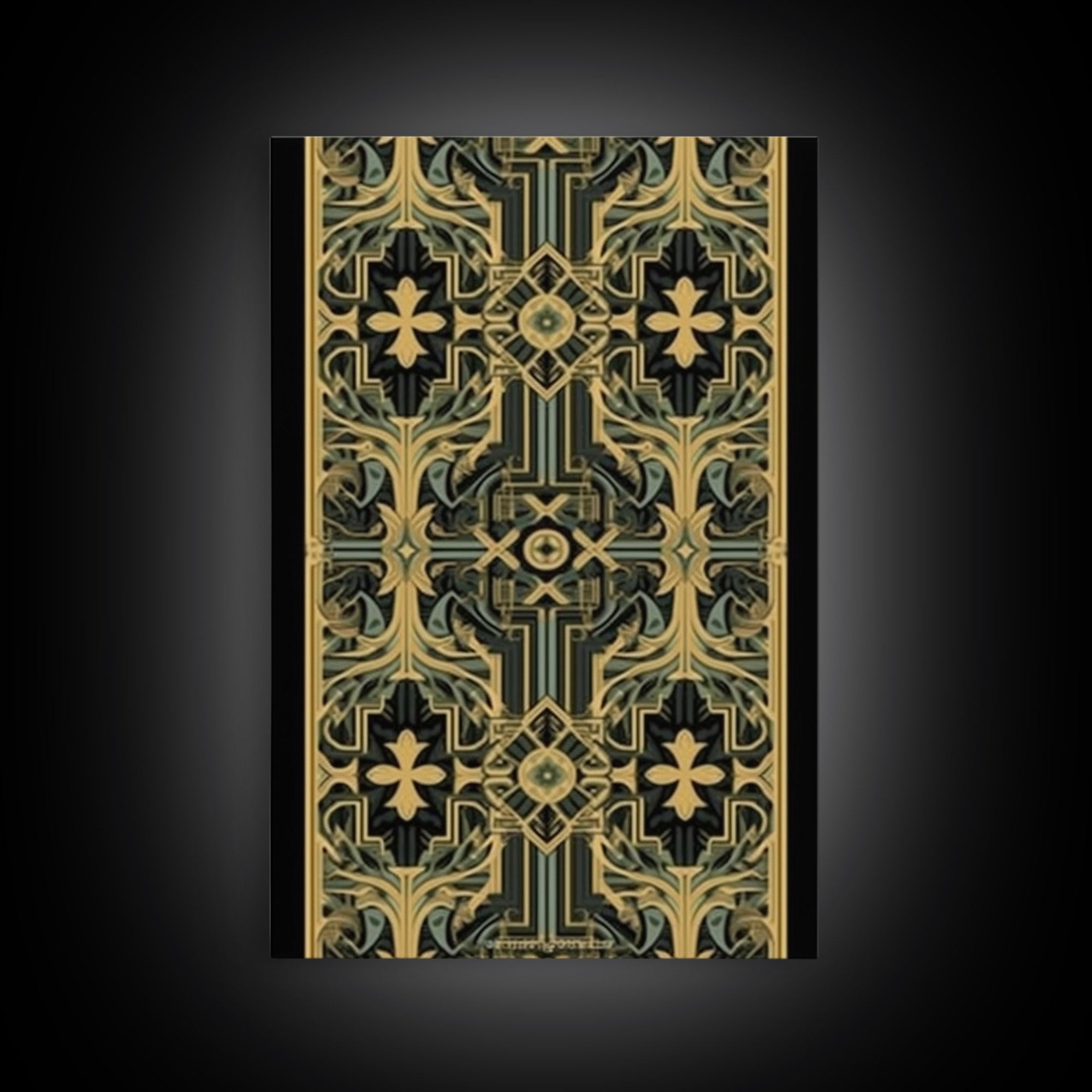 Art Deco Pattern Wall art, Framed Canvas Print, Art Deco, Gold & green art, Framed painting, Black colors, Wonderful art, 1920s Style Art