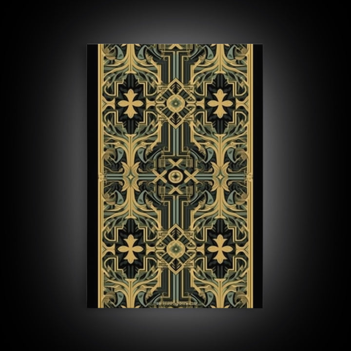 Art Deco Pattern Wall art, Framed Canvas Print, Art Deco, Gold & green art, Framed painting, Black colors, Wonderful art, 1920s Style Art